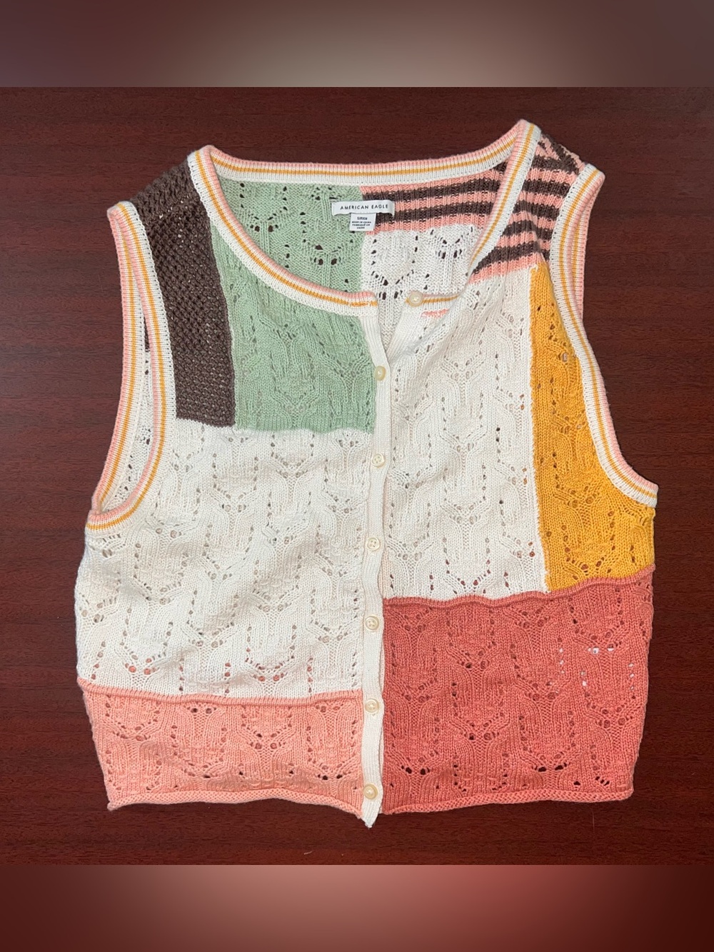 Colorblock Knit Button-Front Vest in Cream, Pink, Coral, Mint, Mustard
